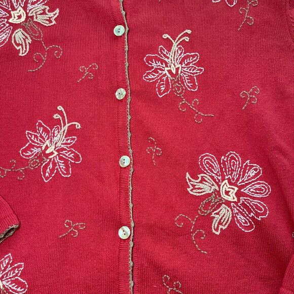 PL Talbots Red Cardigan with Floral Embroidery - Picture 3 of 7